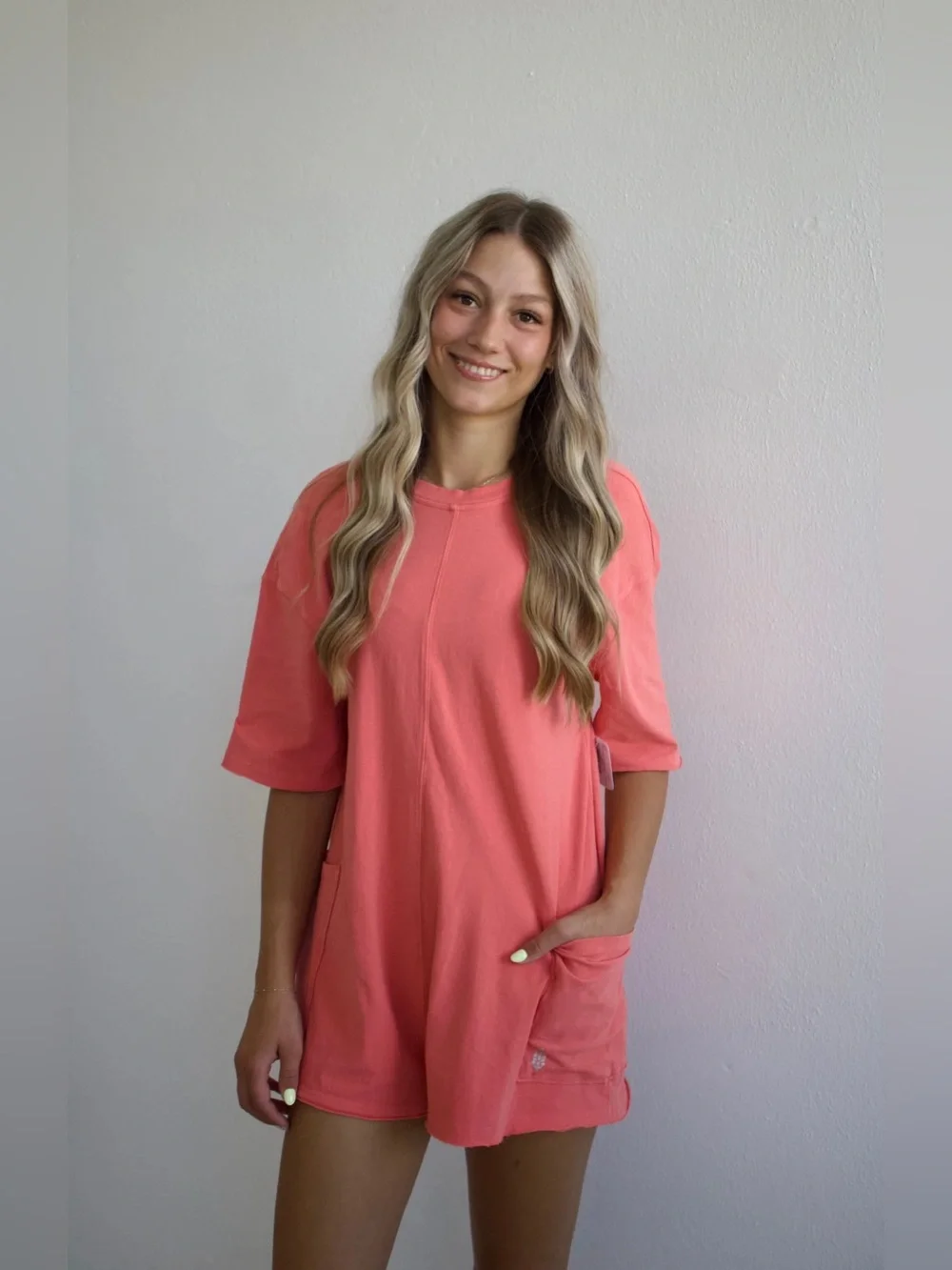 NWT FREE PEOPLE MOVEMENT Hot Shot Tee Romper - Hibiscus $60 MSRP